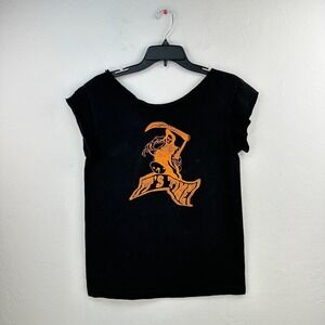Vtg‎ Grim Reaper T-shirt Mens M Black Orange Its Time Graphic Tee Cut Off Sleeve